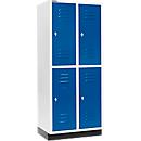 Schäfer Shop Select Armario para ropa, 2 x 2 compartimentos, 400 mm, con base, cerradura con pestillo giratorio, puerta azul genciana