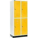 Schäfer Shop Select Armario para ropa, 2 x 2 compartimentos, 400 mm, con zócalo, cerradura de cilindro, puerta de color amarillo colera