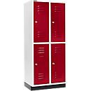 Schäfer Shop Select Armario para ropa, 2 x 2 compartimentos, 400 mm, con zócalo, cerradura de cilindro, puerta rojo rubí