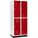 Schäfer Shop Select Armario para ropa, 2 x 2 compartimentos, 400 mm, con zócalo, cerradura de pestillo giratoria, puerta rojo rubí