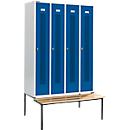 Schäfer Shop Select armario ropero, con banco, 4 compartimentos, 300 mm, cerradura de pestillo giratorio, puerta azul genciana