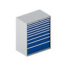 Schäfer Shop Select Armoire à 10 tiroirs 64-36, capacité de charge 75 kg par tiroirs, l. 1193 x P 725 x H 1450 mm, alu blanc/bleu gentiane