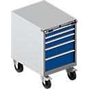Schäfer Shop Select Armoire à outils mobile WSK 27-36, 5 tiroirs, H 920 mm, fermeture simple, acier, charge max. 200 kg, aluminium blanc/bleu gentiane