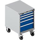 Schäfer Shop Select Armoire à outils mobile WSK 27-36, 5 tiroirs, H 920 mm, fermeture simple, acier, charge max. 75 kg, aluminium blanc/bleu gentiane