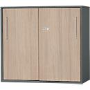 Schäfer Shop Select Armoire à portes coulissantes à poser/relever Start Off, à hauteur de table, verrouillable, L 800 x P 420 x H 726 mm, graphite/chêne