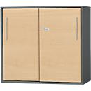 Schäfer Shop Select Armoire à portes coulissantes juxtaposables/relevées Start Off, à hauteur de table, verrouillable, L 800 x P 420 x H 726 mm, graphite/érable 