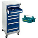 Schäfer Shop Select Armoire à tiroirs SFR 70, 7 tiroirs, avec roulettes, gris clair RAL7035/bleu gentiane RAL 5010 + bac de transport gratuit Carry