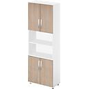 Schäfer Shop Select Armoire combinée LOGIN, en haut et en bas 2 hauteurs de classeurs avec porte, au milieu étagère, L 800 x P 420 x H 2240 mm, blanc/chêne