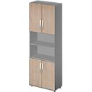 Schäfer Shop Select Armoire combinée LOGIN, en haut et en bas 2 hauteurs de classeurs avec porte, au milieu étagère, L 800 x P 420 x H 2240 mm,graphite/chêne