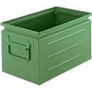 Schäfer Shop Select Bac gerbable, volume 13,4 l, 80 kg, poignées pliantes, L 379 x l 207 x H 200 mm, tôle d'acier, vert RAL 6011