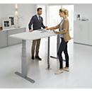 Schäfer Shop Select Besprechungstisch ERGO-T, mit Anschluss, elektrisch höhenverstellbar, Boot, T-Fuß, B 2000 x H 640-1300 mm, lichtgrau/weißalu 