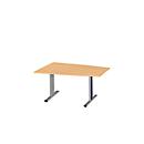 Schäfer Shop Select Besprechungstisch MODENA Basic, Tonne, T-Fuß, B 1400 x T 1000 x H 717 mm, Buche/weißaluminium RAL 9006 