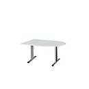 Schäfer Shop Select Besprechungstisch Planova Basic, Halbkreis, T-Fuß, B 1400 x T 1000 x H 717 mm, lichtgrau/weißaluminium RAL 9006 