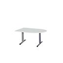 Schäfer Shop Select Besprechungstisch Planova Basic, Halbkreis, T-Fuß, B 1400 x T 1000 x H 717 mm, lichtgrau/weißaluminium RAL 9006 