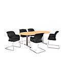 Schäfer Shop Select Besprechungstisch Planova Basic, Oval, T-Fuß, B 2000 x T 1000 x H 717 mm, Buche/weißaluminium RAL 9006 