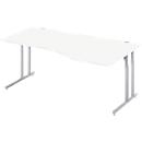 Schäfer Shop Select Bureau COMBITEC, forme libre, approche à droite, pied en C, L 1800 x P 1000/800 x H 677-817 mm, blanc/aluminium blanc