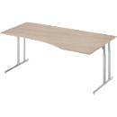 Schäfer Shop Select Bureau COMBITEC, forme libre, approche à droite, pied en C, L 1800 x P 1000/800 x H 677-817 mm, chêne/aluminium blanc