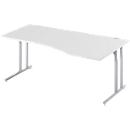 Schäfer Shop Select Bureau COMBITEC, forme libre, approche à droite, pied en C, L 1800 x P 1000/800 x H 677-817 mm, gris clair/aluminium blanc