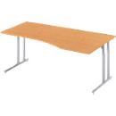 Schäfer Shop Select Bureau COMBITEC, forme libre, approche à droite, pied en C, L 1800 x P 1000/800 x H 677-817 mm, hêtre/aluminium blanc