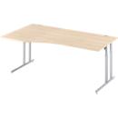 Schäfer Shop Select Bureau COMBITEC, forme libre, approche à gauche, pied en C, L 1800 x P 1000/800 x H 677-817 mm, érable/aluminium blanc