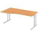 Schäfer Shop Select Bureau COMBITEC, forme libre, approche à gauche, pied en C, L 1800 x P 1000/800 x H 677-817 mm, hêtre/aluminium blanc