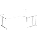 Schäfer Shop Select Bureau d'angle COMBITEC, angle 90° à droite, pied en C, L 2000 x P 1200/800 x H 677-817 mm, blanc/alu blanc