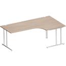 Schäfer Shop Select Bureau d'angle COMBITEC, angle 90° à droite, pied en C, L 2000 x P 1200/800 x H 677-817 mm, chêne/alu blanc