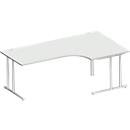 Schäfer Shop Select Bureau d'angle COMBITEC, angle 90° à droite, pied en C, L 2000 x P 1200/800 x H 677-817 mm, gris clair/alu blanc