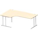 Schäfer Shop Select Bureau d'angle COMBITEC, angle 90° gauche, pied en C, L 2000 x P 1200/800 x H 677-817 mm, érable/alu blanc