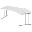 Schäfer Shop Select Bureau d'angle COMBITEC, angle de 135° à droite, pied en C, L 2165 x P 800/800 x H 677-817 mm, gris clair/alu blanc