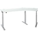Schäfer Shop Select Bureau d'angle ERGO-T 2.0, réglage électrique de la hauteur, angle de 135° à droite, pied en T, L 2185 mm, gris clair/alu blanc
