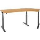 Schäfer Shop Select Bureau d'angle ERGO-T 2.0, réglage électrique de la hauteur, angle de 135° à droite, pied en T, L 2185 mm, hêtre/anthracite