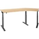 Schäfer Shop Select Bureau d'angle ERGO-T 2.0, réglage électrique de la hauteur, angle de 135° à droite, piétement en T, L 2185 mm, érable/anthracite