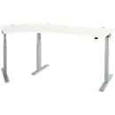 Schäfer Shop Select Bureau d'angle ERGO-T 2.0, réglage électrique de la hauteur, angle de 135° à gauche, pied en T, L 2185 mm, blanc/alu blanc