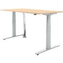 Schäfer Shop Select-bureau, elektrisch in hoogte verstelbaar, T-voet, B 1600 x D 800 x H 645-1290 mm, ahorn-decor/blank aluminium + kabelspiraal