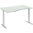 Schäfer Shop Select Bureau ERGO-T, réglage électrique de la hauteur, forme libre, approche à gauche, pied en T, L 1800 x H 725-1185 mm, gris clair/alu blanc