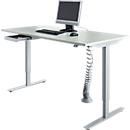 Schäfer Shop Select Bureau Start Off - elektrisch in hoogte verstelbaar - T-poot – L 1600 x B 800 x H 705/1205 mm – lichtgrijs/wit aluminium + lade + kabelspiraal