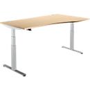 Schäfer Shop Select Bureautafel DRIVE UP 2, Aanbouw rechts, T-poot, vrije vorm, in hoogte verstelbaar, esdoorn/blank aluminium 