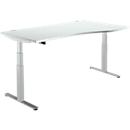 Schäfer Shop Select Bureautafel DRIVE UP 2, Aanbouw rechts, T-poot, vrije vorm, in hoogte verstelbaar, lichtgrijs/blank aluminium 