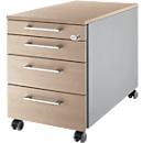 Schäfer Shop Select Caisson à roulettes 1233, avec poignée carrée, alu blanc/décor chêne
