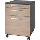 Schäfer Shop Select Caisson à roulettes Login, extension HR+tiroir à ustensiles+tiroir, verrouillable, bois, L 431 x P 580 x H 595 mm, graphite/chêne