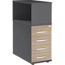 Schäfer Shop Select Caisson d'appoint LOGIN, avec étagère à poser, 4 tiroirs, L 409 x P 800 x H 1120 mm, bois, verrouillable,graphite/chêne