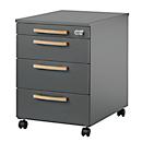 Schäfer Shop Select Caisson roulant Start Off Wood, 3 tiroirs, tiroir à ustensiles, L 432 x P 580 x H 595 mm, bois, graphite 