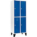 Schäfer Shop Select Casier de vestiaires avec 2 x 2 compartiments, 400 mm, sur pieds, serrure à came batteuse, porte bleu gentiane