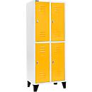 Schäfer Shop Select Casier de vestiaires avec 2 x 2 compartiments, 400 mm, sur pieds, serrure à came batteuse, porte jaune colza