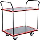 Schäfer Shop Select Chariot à plateaux 120L, 2 plateaux, acier revêtu par poudre, roues PUR, L 485 x P 710/775 x H 1000 mm, jusqu'à 220 kg, noir/rouge