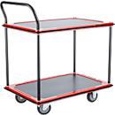 Schäfer Shop Select Chariot à plateaux 220SB, 2 plateaux, acier peint époxy, roues PUR, L 615 x P 880/965 x H 1000 mm, jusqu'à 370 kg, noir/rouge