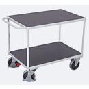 Schäfer Shop Select Chariot de transport pour usage intensif, panneau acier/MDF, gris clair/gris foncé, 2 plateaux, L 850 x l 500 mm, roulettes TPE avec EasySTOP, jusqu'à 400 kg