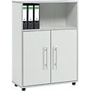 Schäfer Shop Select Combikast Moxxo IQ, hout, 2 vleugeldeuren, 1 open vak, 3 ordnerhoogten, B 801 x D 362 x H 1115 mm, lichtgrijs 