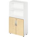Schäfer Shop Select combination cabinet LOGIN, top 2 shelves, bottom 2 file heights with doors, W 800 x D 420 x H 1514 mm, white/maple decor